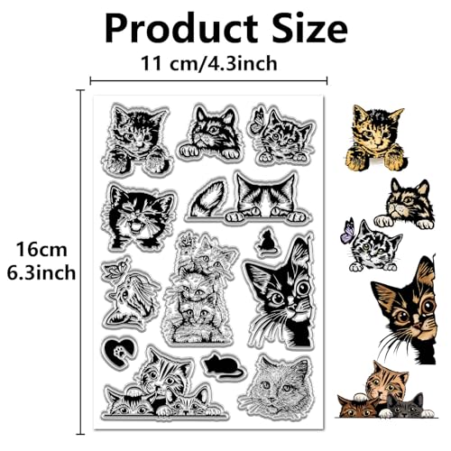 CRASPIRE 2Pcs Cat Clear Stamps Animal Rubber Stamps Vintage PVC Reusable Background Postmark Transparent Silicone Stamp Seals for Journaling Card Making DIY Scrapbooking Film Frame - Image 2