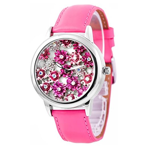 Exklusiv JORDAN KERR armbandsur med 3D-optik blommor läderarmband dam, ZJ6784L/1