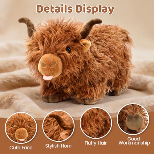 Image of Highland Cow Stuffed Animal - 15 inch Large Highland Cow Plush, Farm Animal Cattle Plush Decor Gifts for Kids