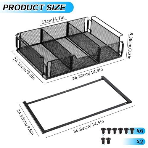 Cllevghy Schublade unter Schreibtisch, Schreibtisch Organizer Schubladen Organizer Küche, Untertisch-Aufbewahrungsbox, Metallschublade Versteckte Schubladenbox für Büro Schule Homeoffice(Schwarz)