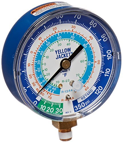 Yellow Jacket 49106 Gauge (Degrees F) Blue Compound, 30"-0-120 psi, R-22/134A/404A, 3-1/8"