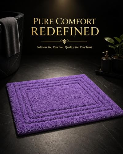 Image of Soft Cotton Linea Design Bath Mat | Anti Slip Anti Skid Backing Absorbent Soft Tufted Floor Rug for Bathroom Kitchen Bedroom Pooja Room Home Decor (50X80 CM, Purple)