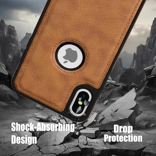 Image of Leather Case for Apple iPhone X Premium Protective Stylish Slim Cover with Shockproof Raised Edges Brown
