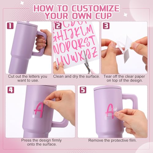 Image of 6 Sheets UV DTF Cup Wrap Name Stickers for Water Bottles Waterproof Custom Vinyl Decals Personalized Lettering Gift Stickers for 14-40oz Tumbler Cups Mugs DIY Craft (Pink)