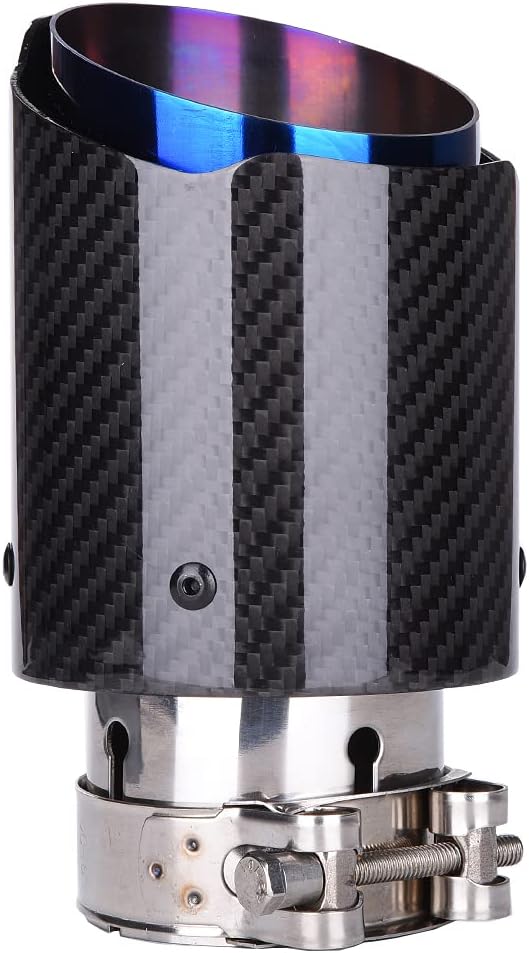CARMON Real Twill Carbon Fiber Exhaust Pipe Muffler Tips with Blue Burnt 304 Stainless Steel (ID 3“, OD 4.5”)