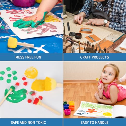 Yaxuan 20 Pcs Round Foam Paint Brushes - Round Painting Sponges 4 Sizes (0.6\", 0.75\", 1.15\", and 1.5\") - Premium Foam Brushes - Sponge Brush Ideal Painting Tools for Kids, Acrylics & Varnishes