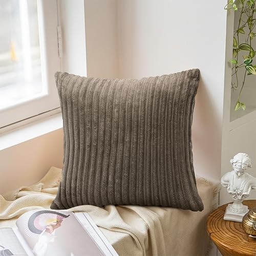 Image of Yellow Weaves Pencil-Stripe Fur Cushion Covers | Soft Polyester | Decorative Sofa & Throw Pillow Covers | 16x16 Inches, Pack of 5 (Multi 2)