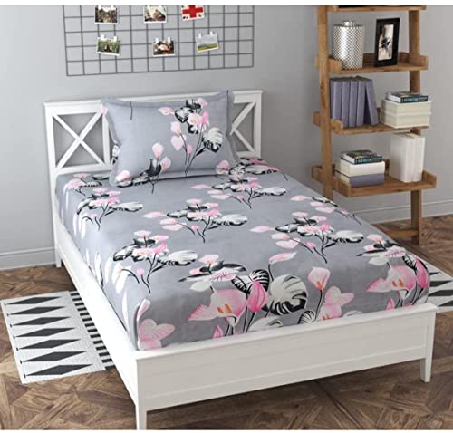 Image of Prime Collection 225 TC Cotton-Blend Fabric Single Sized(90x60) Inch 1 Bedsheet with 1 Pillow Covers - Single Bedsheet for Single Bed (Silver)
