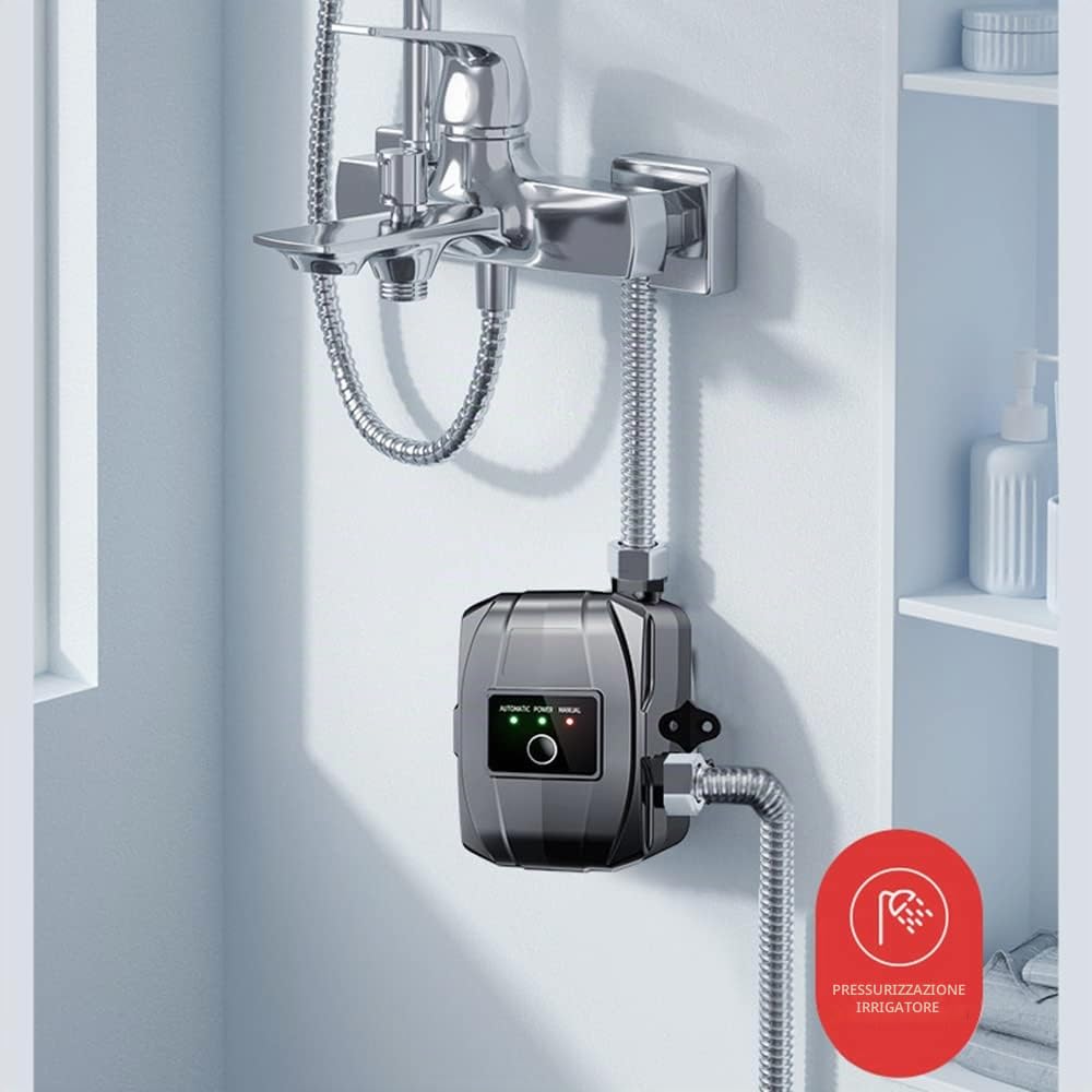 Pompa di aumento della pressione, 24 V, pompa di aumento dell'acqua domestica, 150 W, automatica, mini pompa da doccia con accessori di installazione per acqua corrente, bagno, doccia