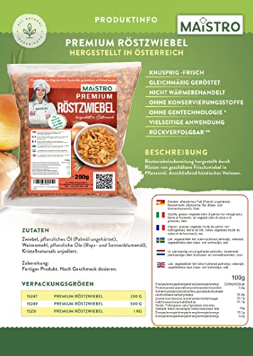 Fettarmer Premium Röstzwiebel - Zum Würzen/Kochen/Garnieren - sofort verwendbar. MAISTRO Premium Röstzwiebel 200g