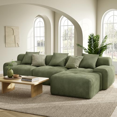 LIKIMIO LumiCord Modular Sectional Sofa with Ottoman, 118" L-Shap...