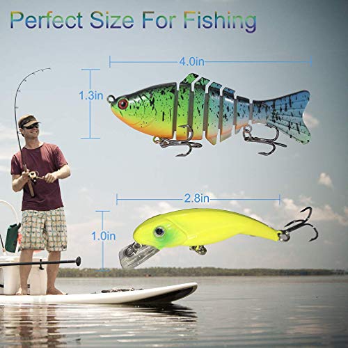 Fishing Lures, CDYKLCB Lifelike Fishing Lures Bass Lures Set Multi Jointed Swim Baits Slow Sinking Hard Lure Fishing Tackle Kits with a Tackle Box for Freshwater Saltwater