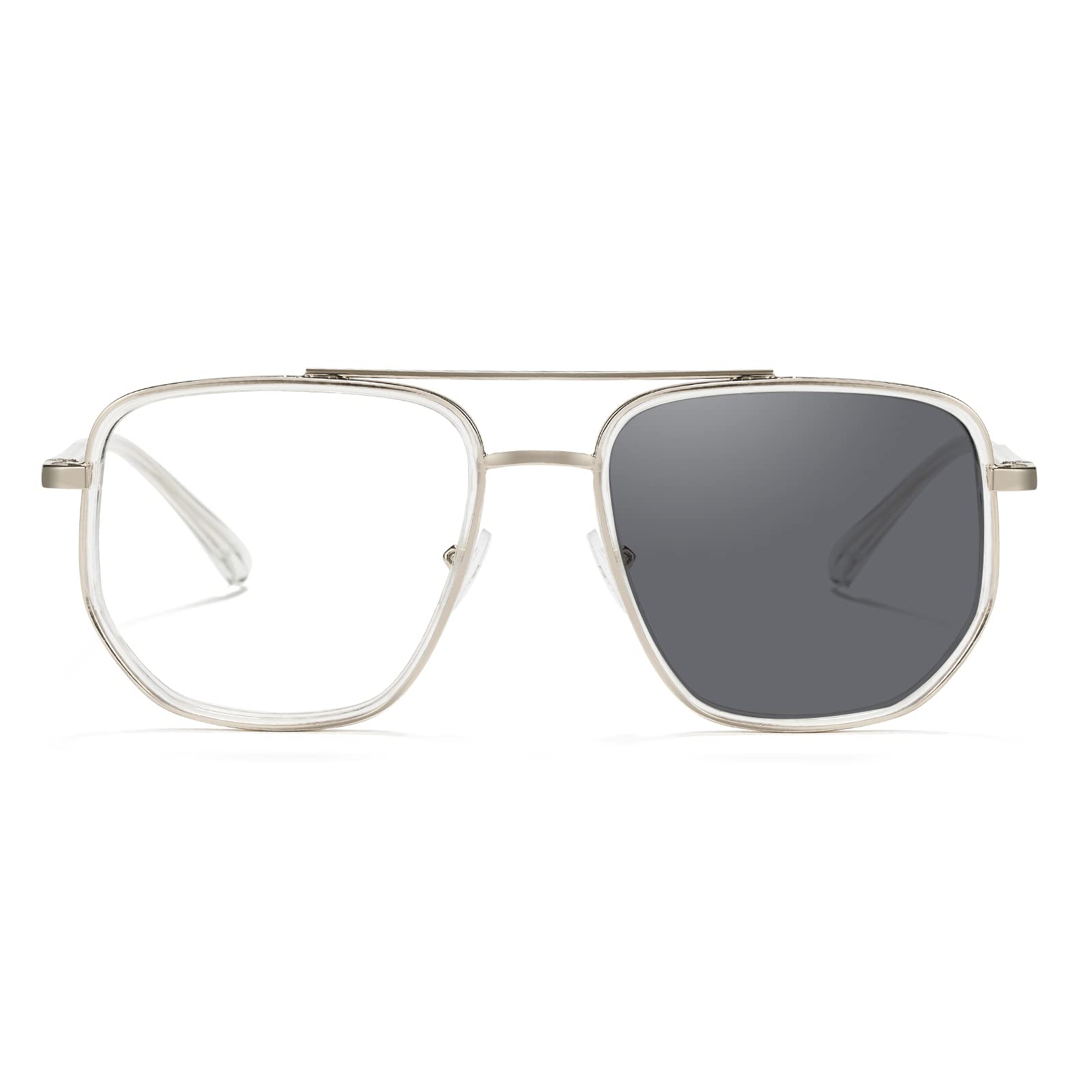 Cyxus Photochromic Sunglasses for Women Non-Polarized UV Protection Dark Shades Ultralight Tr90 Double Bridge Large Frame, 00 - Clear Frame - Black Lens, Small