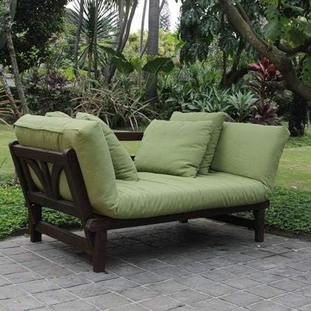 Delahey Studio Converting Outdoor Sofa, Brown with Green Cushions