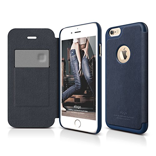 iPhone 6S Plus Case, elago [Leather Hole Flip] - [Card Slot][Screen Protection][Premium Hybrid Construction] - for iPhone 6/6S Plus (Jean Indigo)