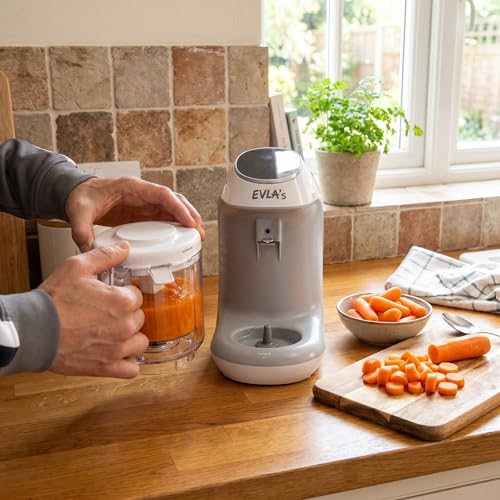 Image of EVLA'S Baby Food Maker, Steamer, Blender, Baby Food Processor for Healthy Homemade Baby Food in Minutes, Touch Screen with 6 Reusable Food Pouches, Baby Registry Essential, White