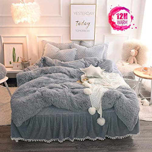 MUKKA Luxury Plush Shaggy Duvet Cover Set Queen 3 Pieces