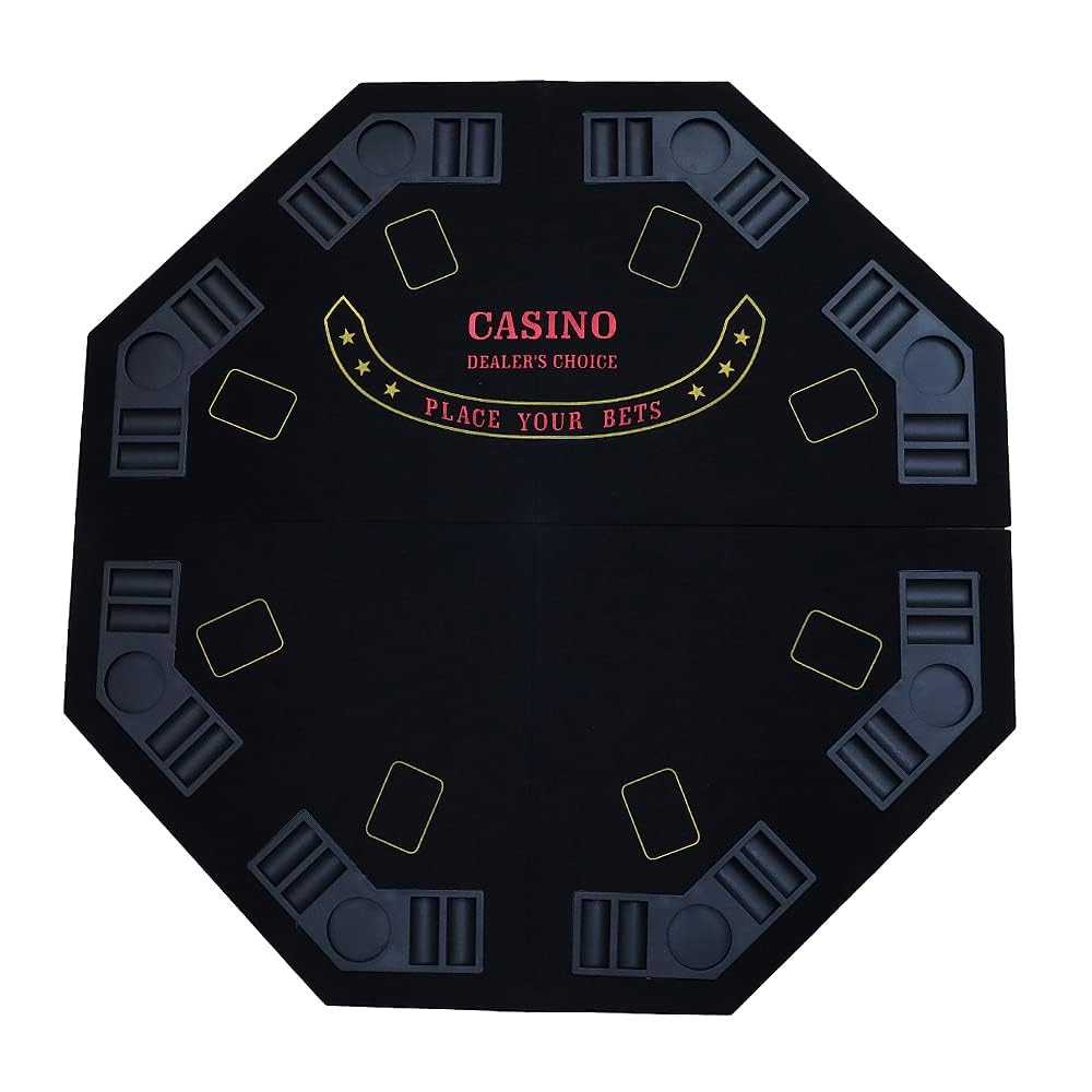 Poker Stuff India 48-inch Diameter Poker Table Top Made of MDF and Casino Grade Fiber Cloth for Upto 8 Players - 4-Fold Foldable - Comes with Easy to Carry Case - Black