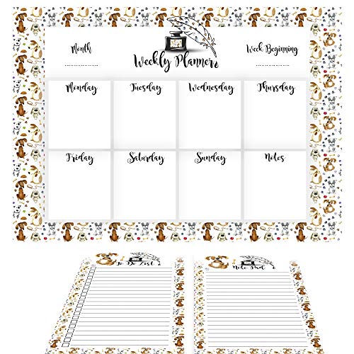 Pets Recycled A4 Desk Top Weekly Planner organiser Desk pad 52 Pages To Do List Pad & Note Pad Xmas Gifts Daily Planning Shopping Lists Office Students Family Made in UK Magnetic Backing (Cute Dogs)