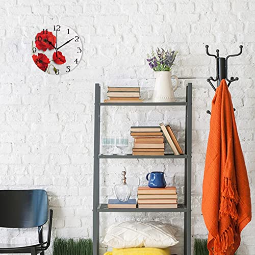 Mnsruu Large Wall Clocks, Red Poppy Flowers Non Ticking 25cm Clock Silent Clocks Atomic Analog Clocks Living Room Kitchen Bedroom Office Home Decor Easy to Read - Image 5