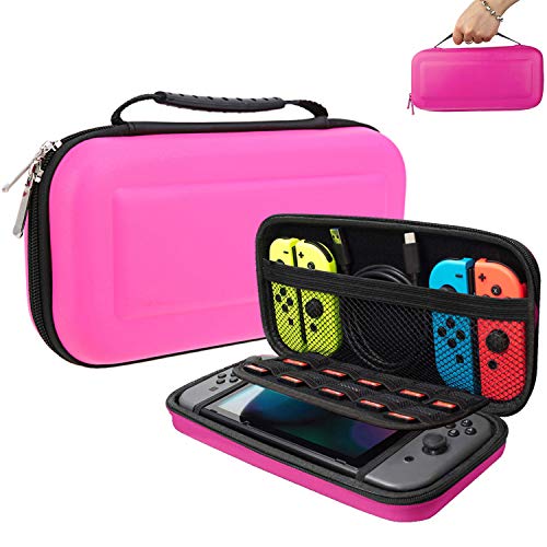Oihxse Etui pour Nintendo Switch - Pochette Portable Coque Rigide en EVA Protection Zippée Durable Anti-Choc Etanche Accessoires Peut contenir 10 Cartes de Jeu Cartes SD pour Switch (Rose)