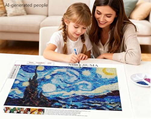 Image of NIHO-JIUMA Van Gogh Starry Night Diamond Art Kits, 20x30cm /8x12inches | 5D DIY Full Drill, Gift for Adults & Teens, Home Wall Decoration