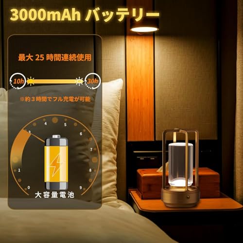 間接照明 おしゃれ 置き型 スタンド Yokatta テーブルランプ コードレス 3600mAh 卓上ライト タッチ制御 3色モード 無段階調光 インテリア オシャレ ナイトライト デスクライト 目に優しい ベットサイドランプ ランキング テーブルランプ バー/キャンプ/氛围灯/常夜灯/枕元ライト 卒業祝い/誕生日 プレゼント 北欧 (ゴールド)
