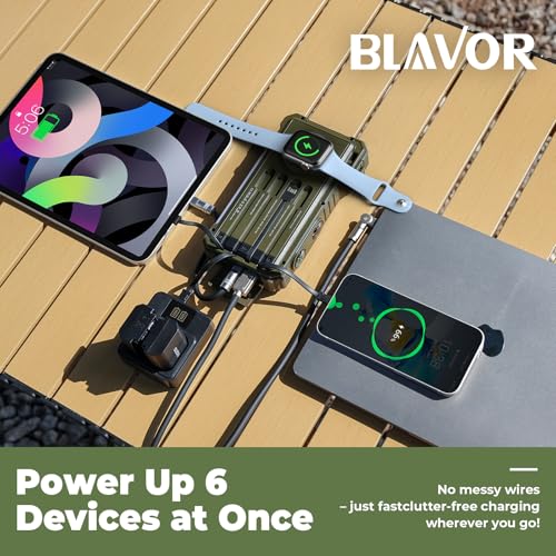 Image of BLAVOR Solar Power Bank 20000mAh Built-in Cables, Wireless Charger for Phones & Apple Watch, 20W Fast Charging Battery Pack with USB C, Flashlight, Solar Charger for iPhone, iPad, iWatch, Samsung