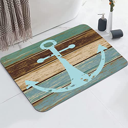 YISUMEI Badezimmerteppich 42x60 cm Badematte Rutschfester Waschbar Absorbierender Badvorleger Schnelltrocknend(Vintage Holzmaserung Anker) – Ansicht 2