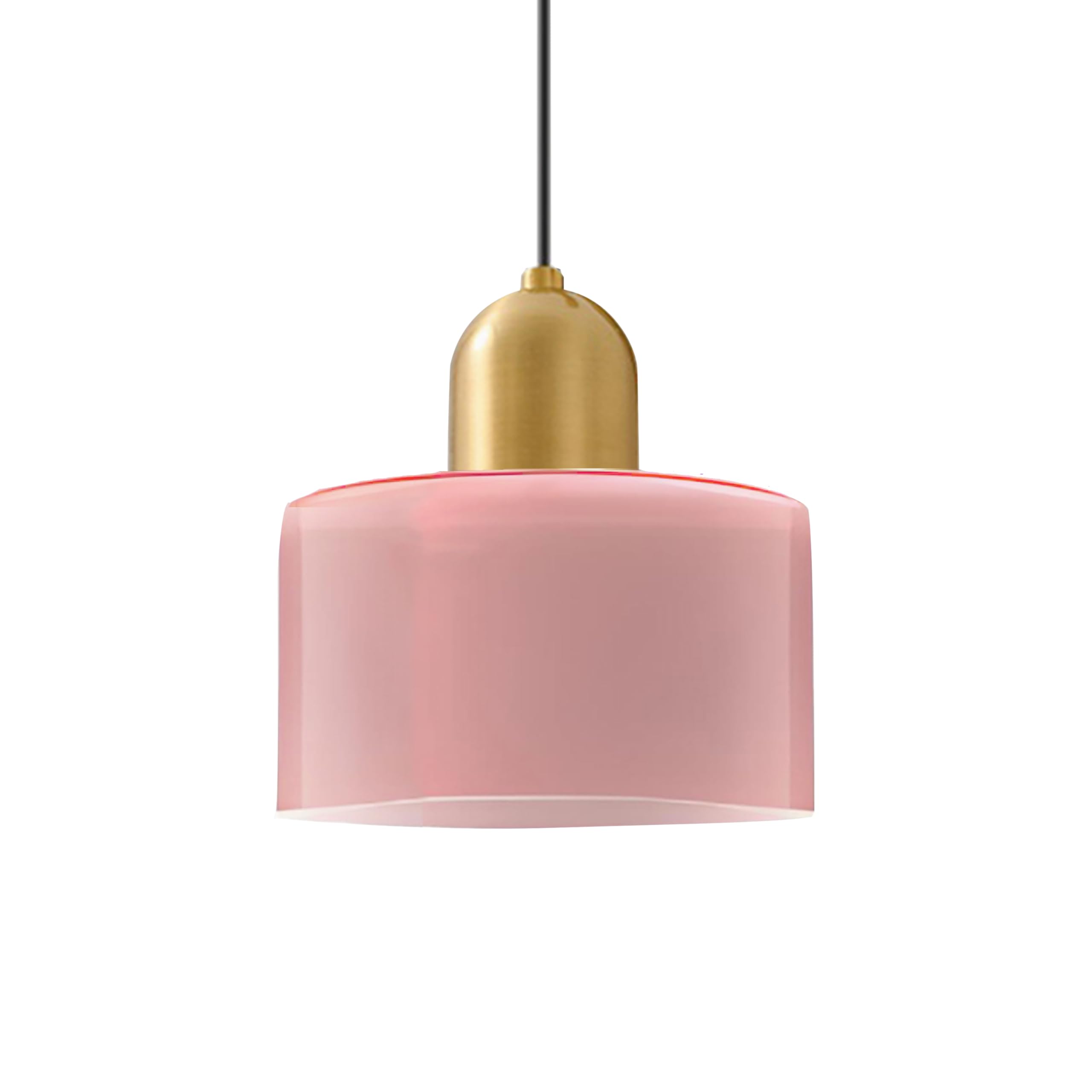 XIRYTU-H 20cm Modern Minimalist Glass Pendant Light with Gold Finish, Adjustable Height, E27 Indoor Hanging Ceiling Lamp for Kitchen Island, Bedroom, Living Room (Pink)