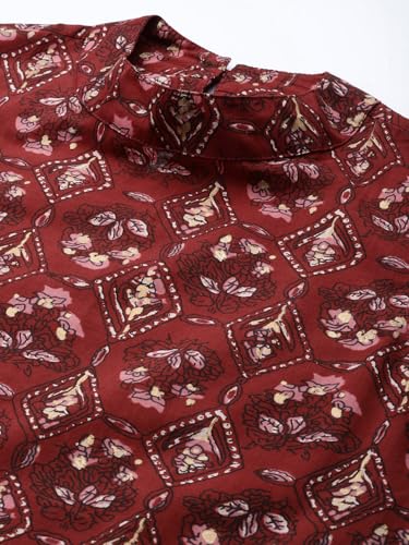 Image of feranoid Unique Printed Choker Neck Back Button Sleeveless Long Kurti