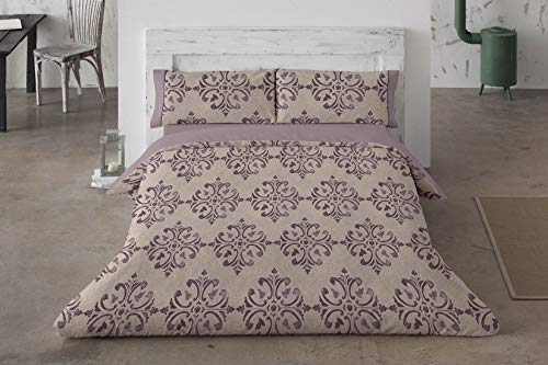 Burrito Blanco Juego de Funda Nórdica 452 con un Diseño de Formas Ornamentales para Cama Individual de 90x190 hasta 90x200 cm/Funda Nórdica Moderna 90, Color Beige