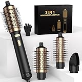 4 in 1 Rotating Hair Dryer Brush Spinning with Detachable Brush(2' & 1.5'),Negative Ionic Brush Blow Dryer 100-120V,3 Heats and 2 Speeds Rotating Hot Air Brush for Curling,Straight,Drying