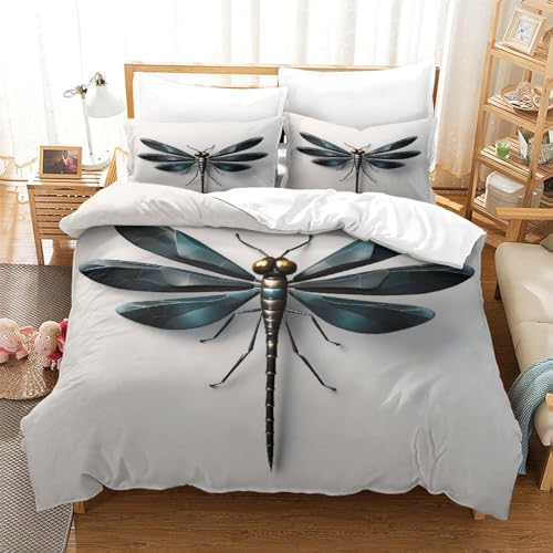 Linge de lit King en microfibre douce avec motif libellule 3D premium