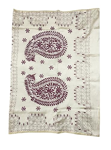 Image of SHRISTI CLOTHINGS Women's Hand Embroidered Cotton Silk Kantha Stitch Saree with Blouse Piece (SB430324 TWD84)