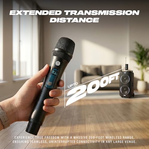 Image of DIGIMORE Rechargeable Wireless Microphone| 6Hrs Battery | 200ft Range | Type-C Charging | LED Digital Display | 2400MHz Cordless Mic for House Parties, Outdoor Party, Singing, Classroom (D-340 Black)