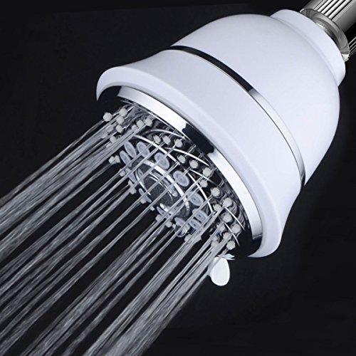 Aquacare By Hotel Spa Filtered Shower Head 4 Inch Chrome Face 6 Setting Showerhead With 3 Stage Shower Filter Cartridge Inside. (Dual White/Chrome Finish) #TOP2