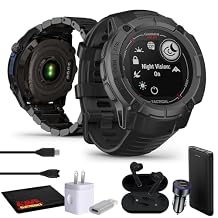 Garmin Instinct 2X Solar - Tactical Edition Black, Rugged Outdoor GPS Smartwatch for Men, Solar Charging Capability, Ballistics Calculator Built-in Flashlight Smart Watch Bundle with Accessories