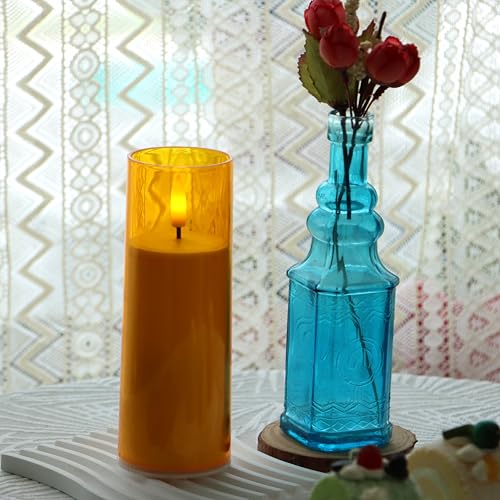 Image of CANDLE CHOICE Indoor Outdoor Flameless Candles with Timer Waterproof Realistic Flickering Battery Operated Pillar LED Lights with Acrylic Shell Wedding Party Christmas Decorations 6 Pack 2 inchx6 inch Gold