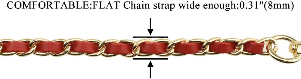 HAHIYO Mini Purse Chain Strap Slim Wide 8mm for LV Length 39.4 inches Extra Thick 4.5mm Red Leather Gold Hardware for Shoulder Cross Body Sling Handbag Wallet Comfortable Flat Metal Strap 1 Pack - Image 3