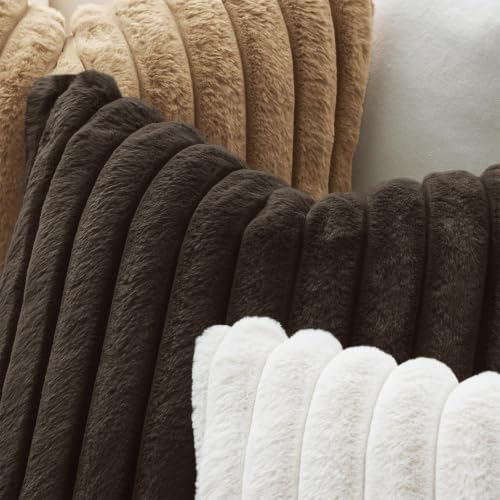 Image of MIULEE Faux Fur Decorative Throw Pillow Covers 20x20 Set of 2 Dark Brown | Modern Fall Soft Plush Couch Pillows, Cozy Fluffy Cushion Covers for Sofa Bed Living Room Home Decor