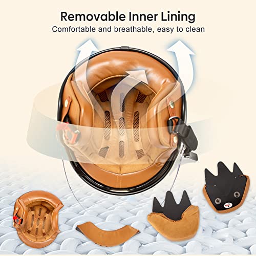 Open Face Motorcycle Vespa Helmet, 3/4 Retro Classic Moped Helmet For Adult Women Men, Half Face Vintage Motorcycle Helmets With Visor For Scooter, Dot/Ece Approved (M, Milky White) #TOP3