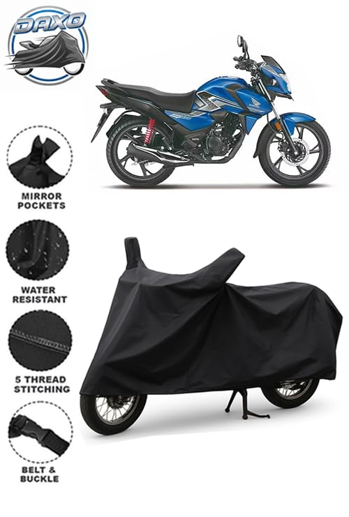 Image of Daxo Waterproof Bike Cover for Honda SP 125 | All Weather Protection from Rain, Dust, UV Rays & Scratches with Mirror Pockets & Buckle Belt | SP 125 Bike Cover