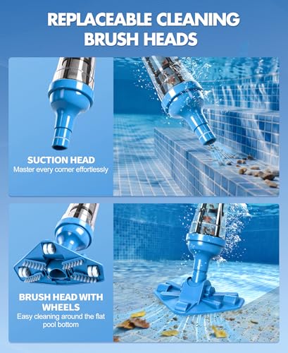 LanBlu Poolsauger Akku mit Teleskopstange, 60L/Min Pool Staubsauger Starker Saugleistung, 5200mAh Batterie Poolsauger Bodensauger Laufzeit bis zu 90 Minuten, Akku Pool Sauger Kabellos für Spas Pool