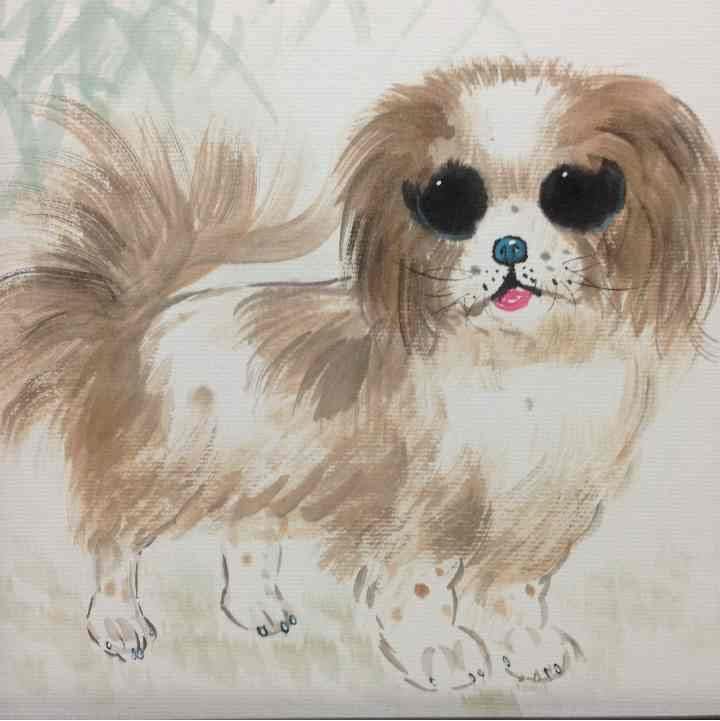 Amazon Co Jp 水墨画犬ペキニーズ額縁 文房具 オフィス用品