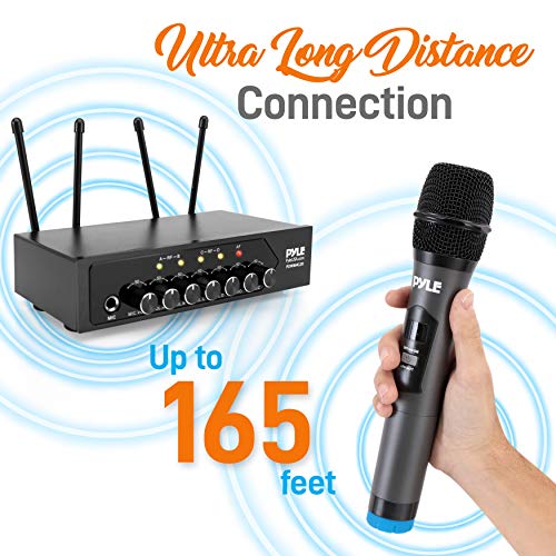 Portable Uhf Wireless Microphone System - Battery Operated Four Bluetooth Cordless Microphone Set With 50 Channels Selectable Frequency, Receiver Base, Aux, For Pa Karaoke Dj Party - Pyle Pdwm4120 #TOP3