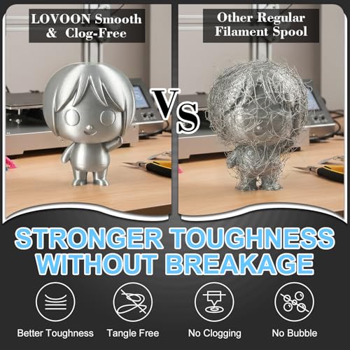 Image of LOVOON Silk PLA Filament 1.75mm Silver Grey 1KG, 3D Printer Filament Dimensional Accuracy + /- 0.02mm, 1kg Carboard Spool (2.2lbs) 3D Printing Filament Fits for Most FDM 3D Printers