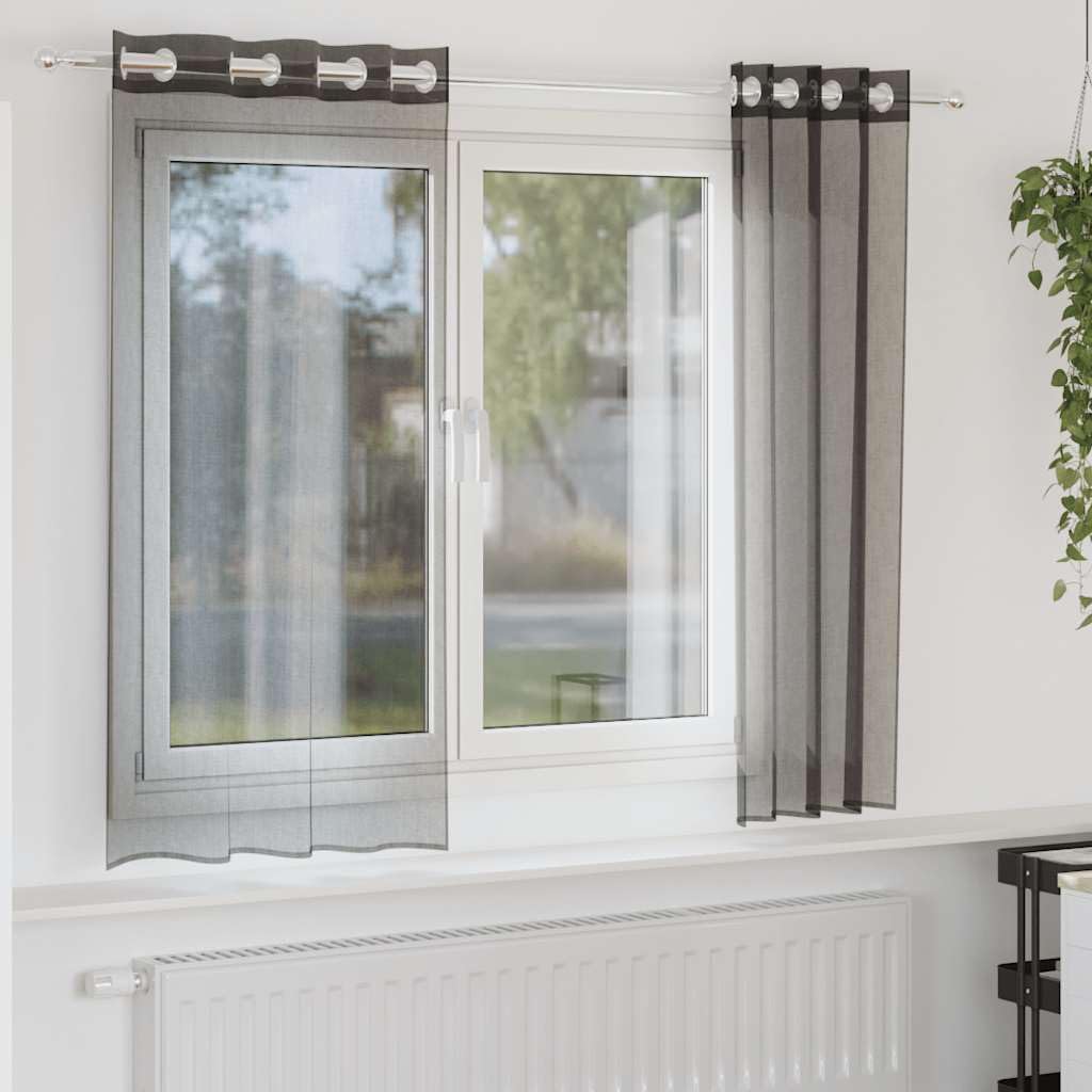Voile Vorhänge mit Ösen 2 Stück Schwarz 140x140 cm, 100% Polyester, halbtransparent, pflegeleicht, vielseitig einsetzbar für Wohnzimmer, Schlafzimmer, moderner Sichtschutz