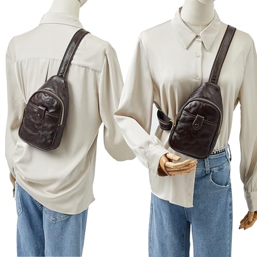 DAILANDO Vintage Leather Chest Sling Bag Unisex Crossbody Fanny Pack Backpack For Men And Women (Coffee)2