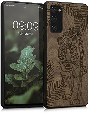 kwmobile Wood Case Compatible with Samsung Galaxy S20 FE – Phone Case with TPU Bumper – Tiger Palm Tree Dark Brown
